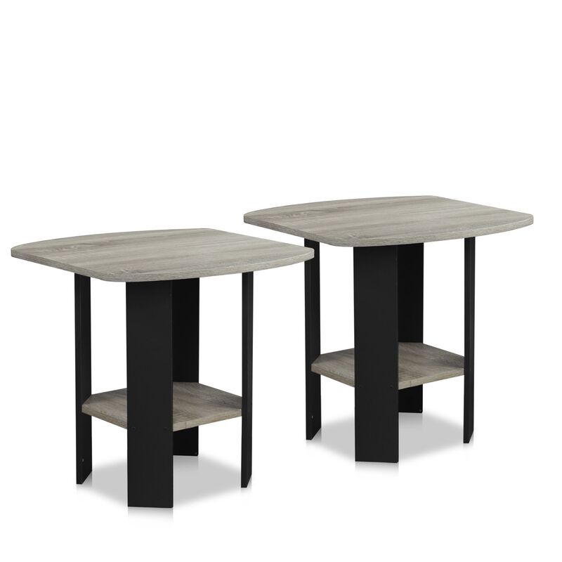 FURINNO Simple Design End Table, 2-Pack, French Oak Grey/Black
