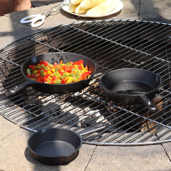 Sunnydaze 3-Piece Cast Iron Pre-Seasoned Skillet Set with 3 Pans