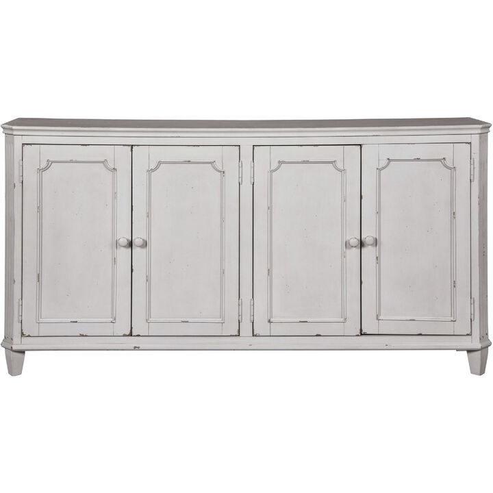 4 Panel Door Cabinet with Fluted Detail, Antique White - Benzara