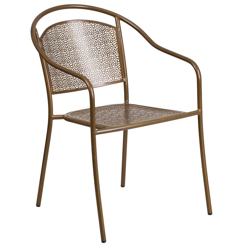 Flash Furniture Oia Commercial Grade 35.25" Round Gold Indoor-Outdoor Steel Patio Table Set with 4 Round Back Chairs