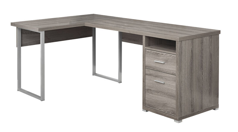 Computer Desk, Home Office, Corner, Left, Right Set-Up, Storage Drawers, 80"L, L Shape, Work, Laptop, Metal, Laminate, Brown, Grey, Contemporary, Modern