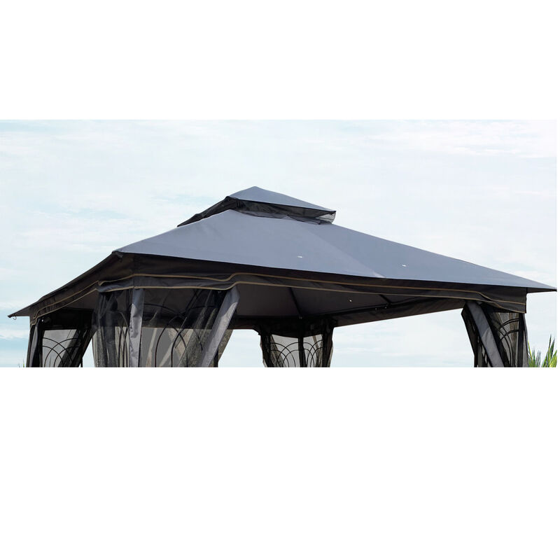 10x10 FT Patio Double Roof Gazebo Replacement Canopy Top Fabric