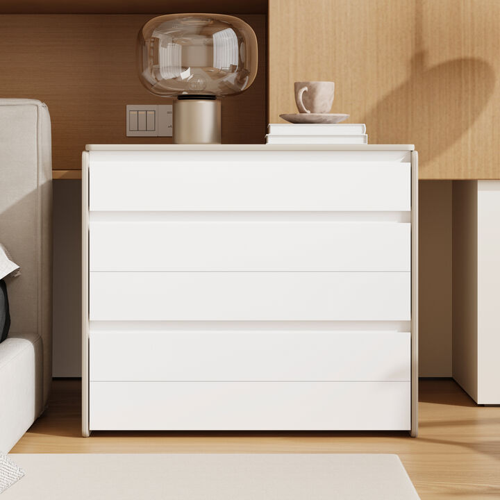 FUFU&GAGA Modern Nightstand with 3 Drawers, P2 MDF, Leather Drawers (31.5" W x 27.6" H x 15.7" D), White and Gray