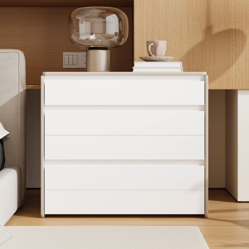FUFU&GAGA Modern Nightstand with 3 Drawers, P2 MDF, Leather Drawers (31.5" W x 27.6" H x 15.7" D), White and Gray