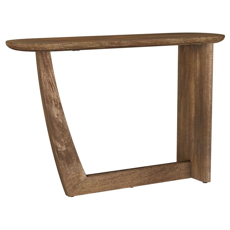 Leti Sofa Console Table, 46 Inch, Brown Mango Wood, L Shaped Base - Benzara