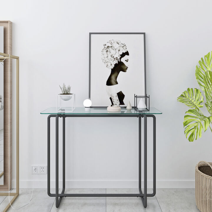 Glass Console Table with Black Legs