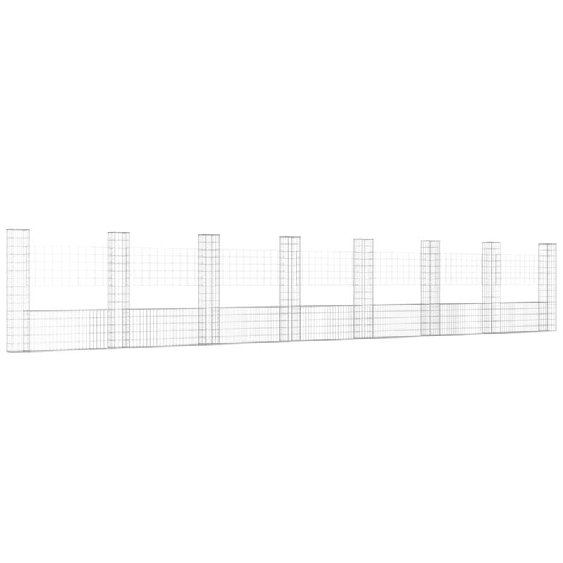 vidaXL U-shape Gabion Basket with 8 Posts Iron 338.6"x7.9"x59.1"