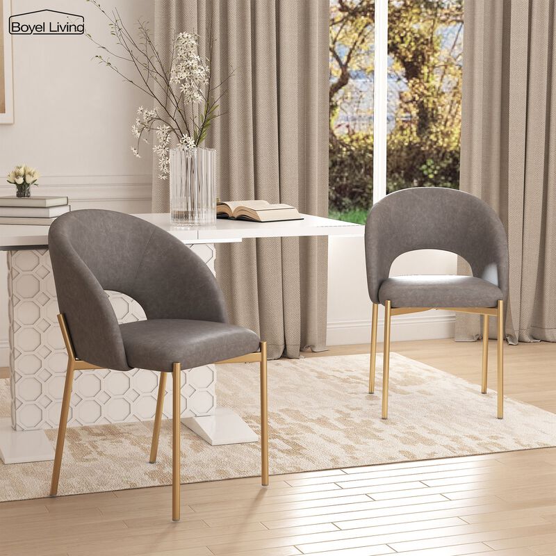 PU Dining Side Chair with Metal Legs,  for Dining Room, Bedroom, Living Room, Study Room, Office Area (Set of 2)
