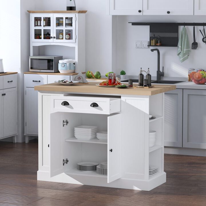 White Kitchen Helper: Freestanding Island Table with Drop Leaf