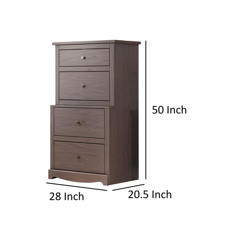 Stav Tall Dresser Chest with 4 Drawers, Plank Style, Gray Solid Wood