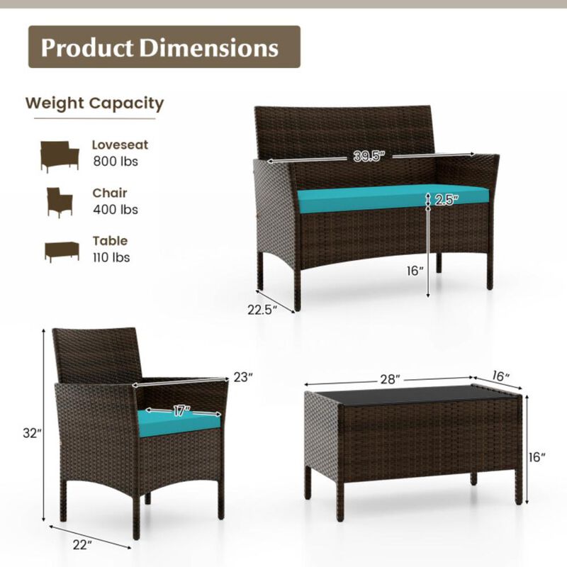 Hivvago 4 Piece Patio Rattan Conversation Set with Cozy Seat Cushions