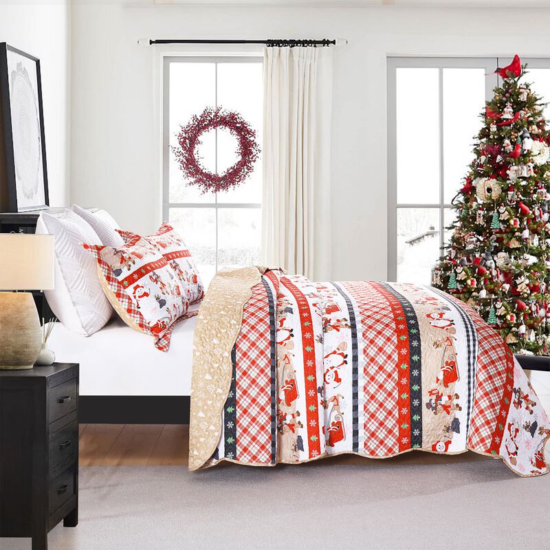 MarCielo 3 Piece Christmas Snowman Reversible Quilt Set, By013