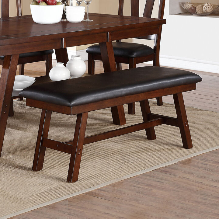 Black Faux Leather Dining Bench, Dark Walnut