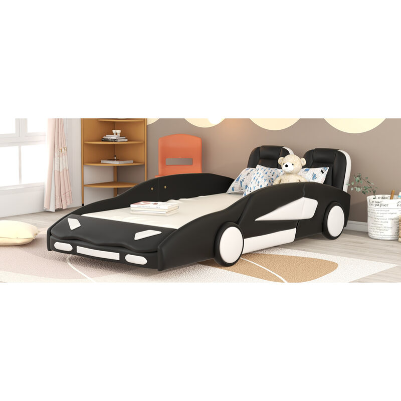 Twin Size Race Car-Shaped Platform Bed With Wheels