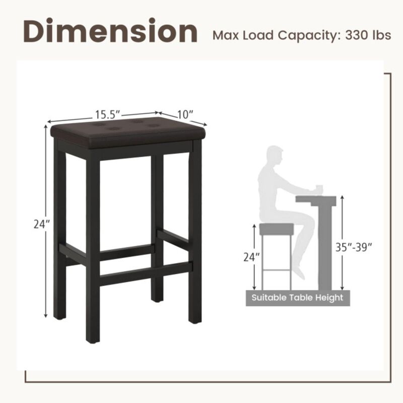 Hivvago 24" Bar Stools with Padded Seat Footrest and Rubber Wood Frame