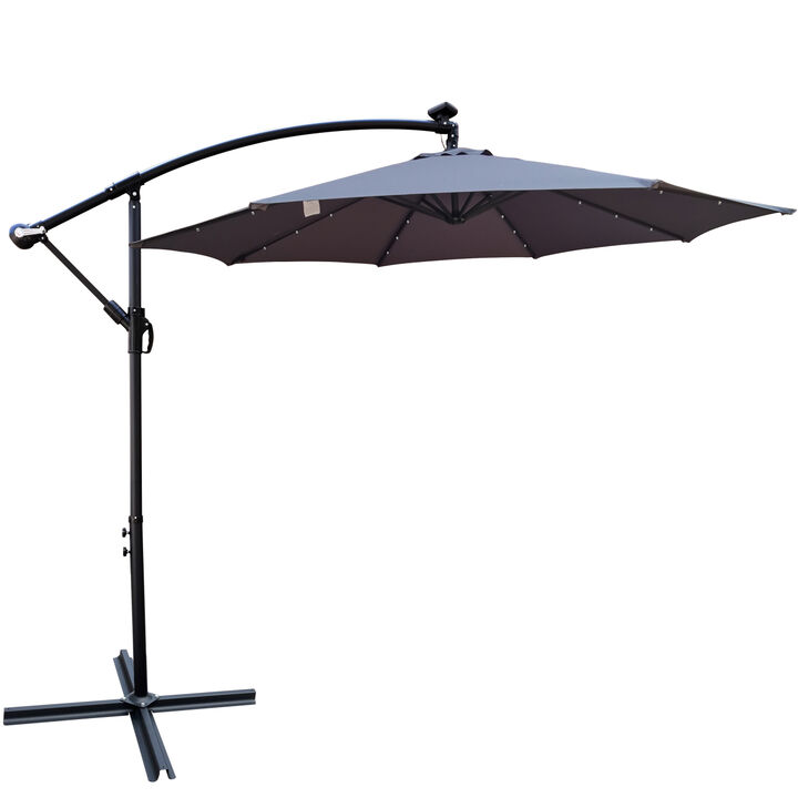 10 FT Outdoor Patio Umbrella Solar Powered LED Lighted Sun Shade Market Waterproof 8 Ribs