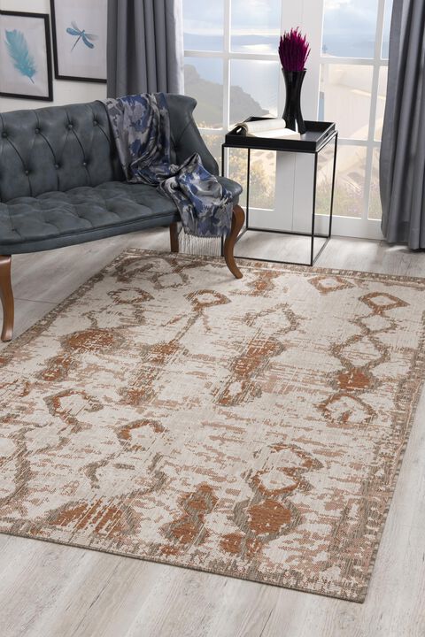 Vista Modern Boho Rust Beige Indoor & Outdoor Area Rug