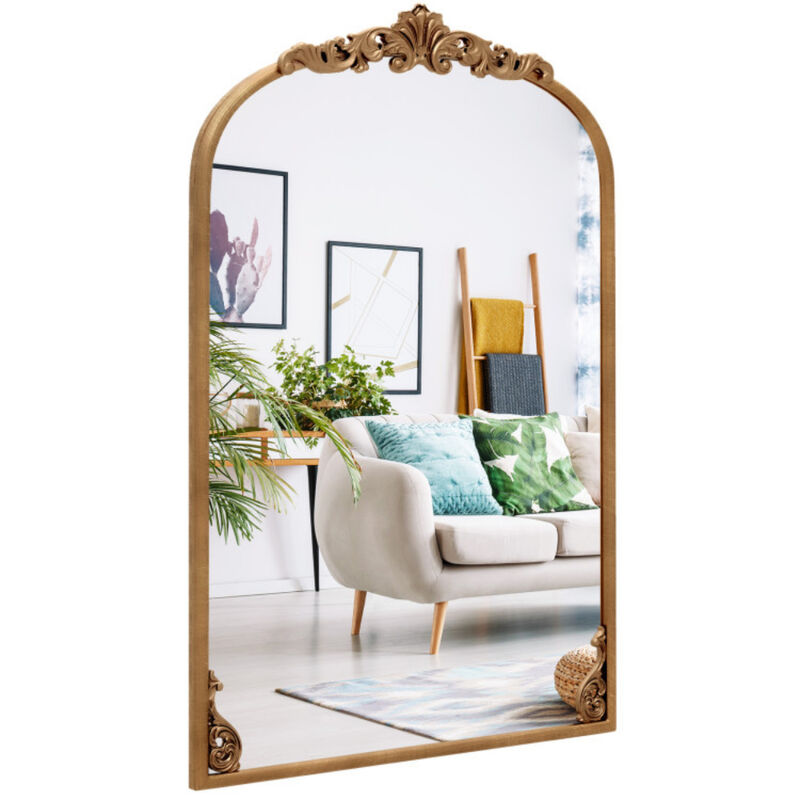 Arched Wall Mirror with Gold Metal Frame, Traditional Baroque Style