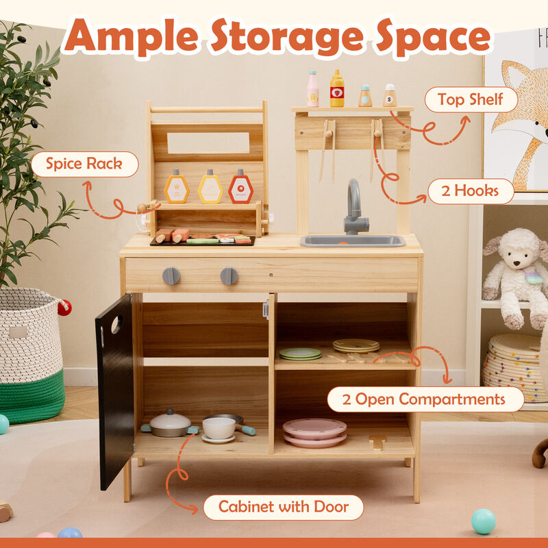 Wooden Barbecue Grill Playset with Chalkboard and Sink and Cabinet