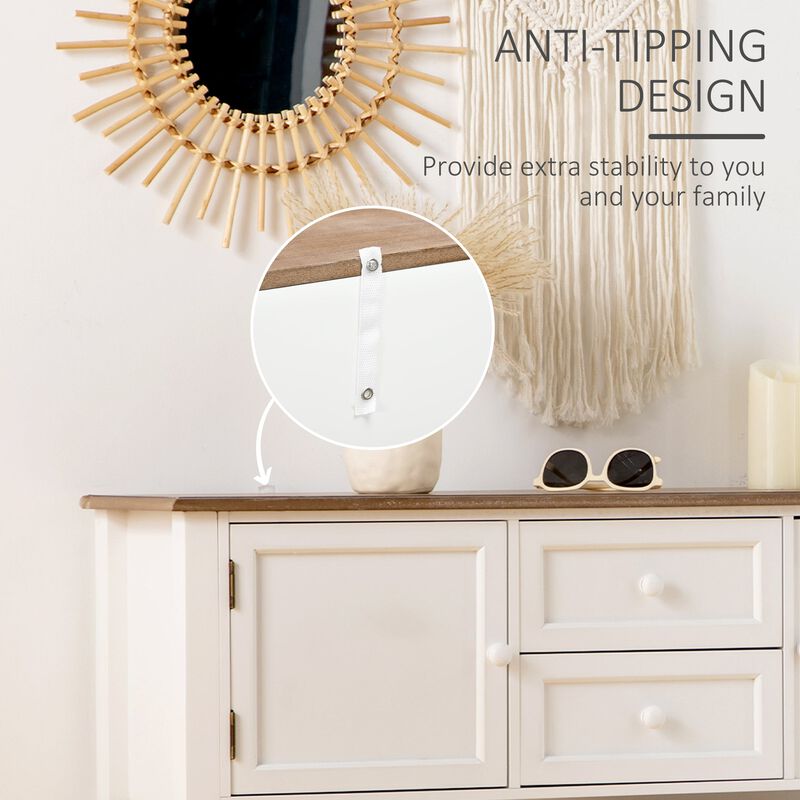 White Vintage Entryway: Retro Console Table with Drawers & Cabinets