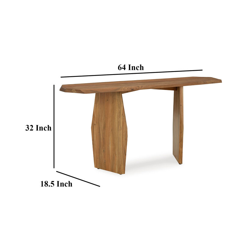 Console Sofa Table, Acacia Wood Irregular Tabletop, Brown 64 Inch - Benzara