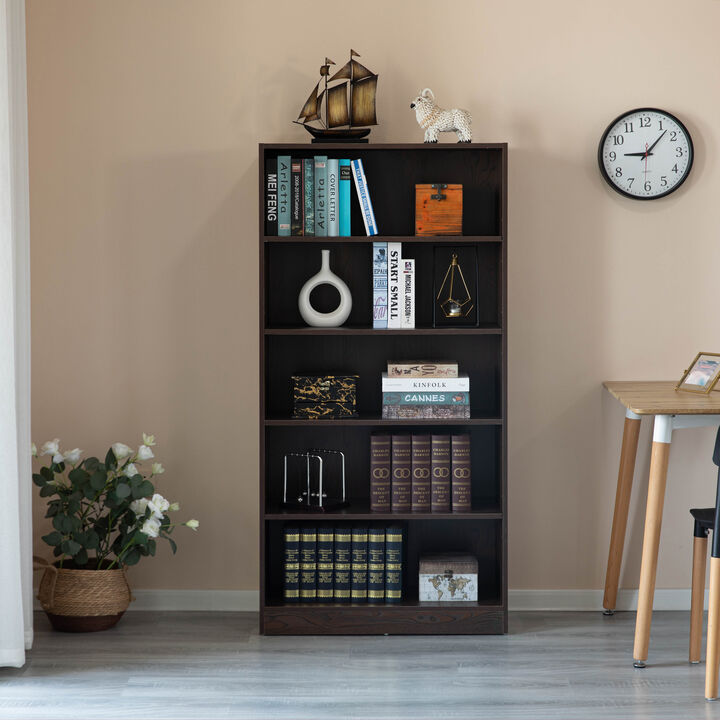 Freestanding Classic Wooden Display Bookshelf, Floor Standing Bookcase, with 5 Open Display Shelves, White