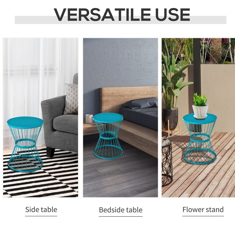Blue Outdoor Accent: 16" Round Hourglass Steel Patio Side Table