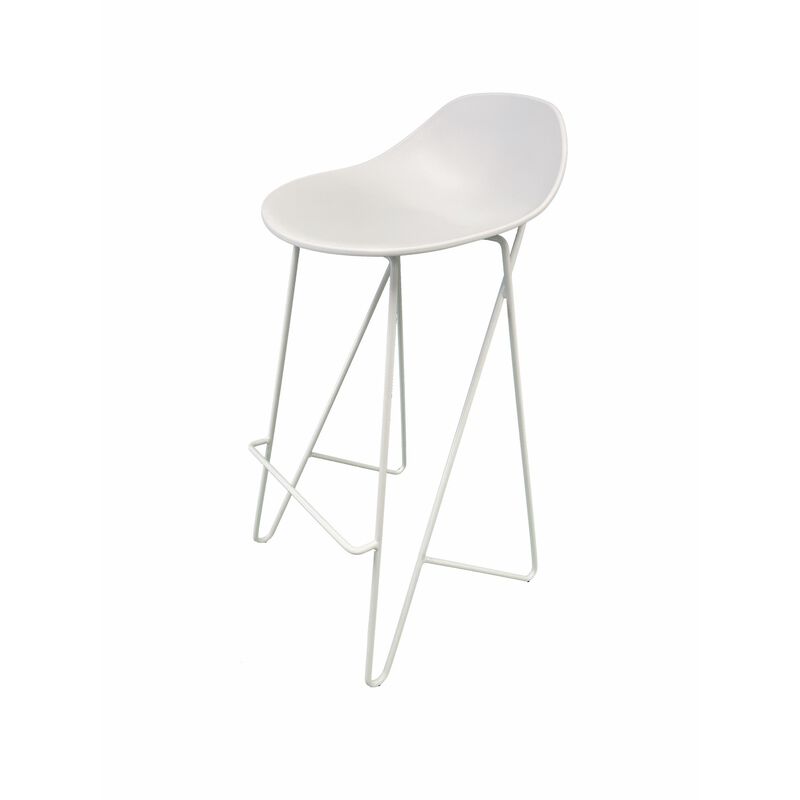 Bert 30 Inch Barstool Chair Set of 2, Low Back, Geometric White Metal - Benzara