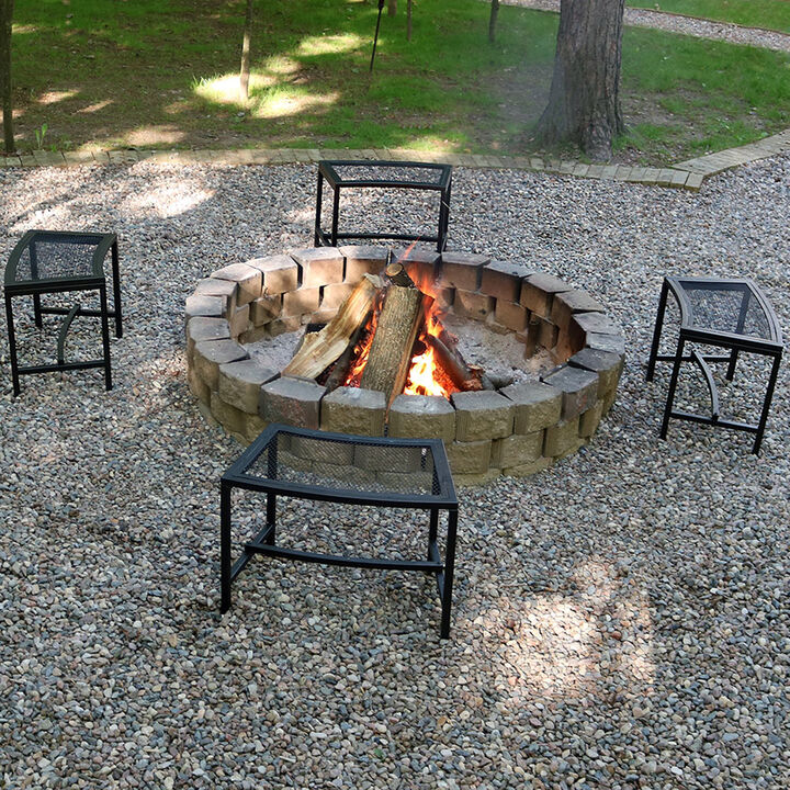 Sunnydaze Mesh Metal Patio Curved Fire Pit Bench - Black