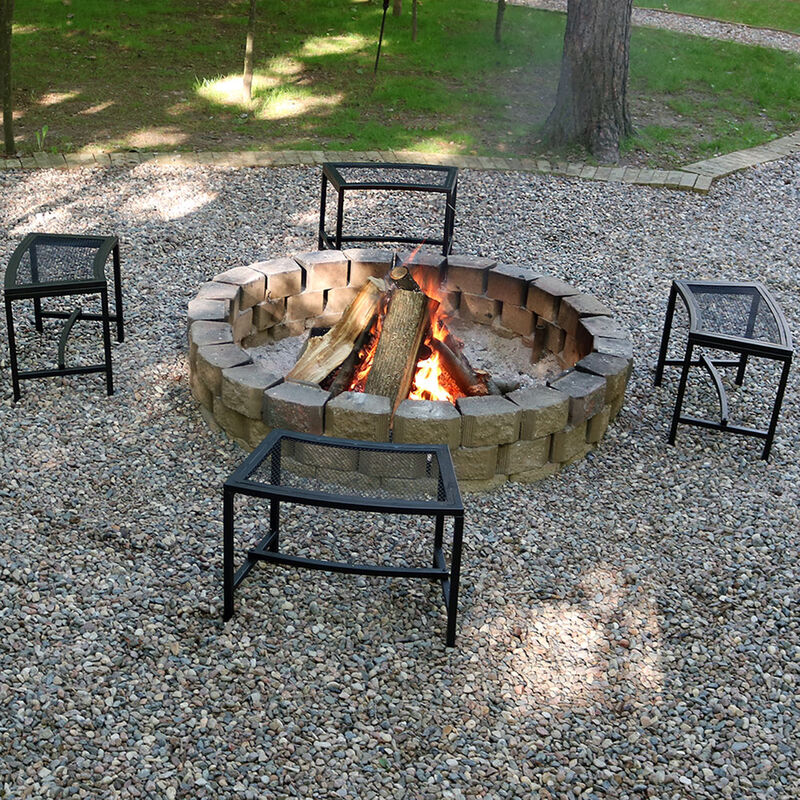 Sunnydaze Mesh Metal Patio Curved Fire Pit Bench - Black