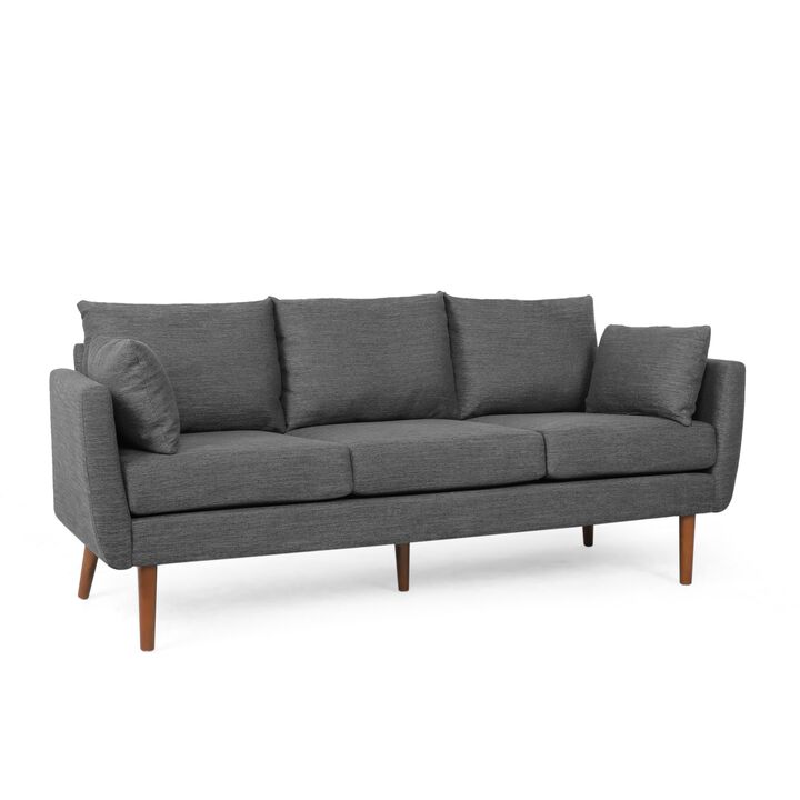 Nate Sofa with 2 Accent Pillows, 77 Inch Birch Wood, Charcoal Gray - Benzara