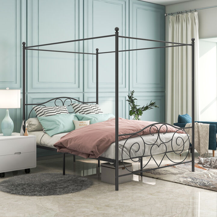Streamdale Metal Canopy Bed Frame with Vintage Headboard