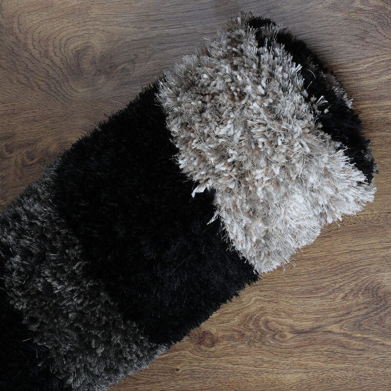 RUGSOTIC CARPETS HAND TUFTED SHAG POLYESTER ECO-FRIENDLY AREA RUGS  - 8'x10', Rectangle, Black Beige, Geometric Modern Design, High Pile Thick Handmade Anti Skid Rugs for Living Room K00045
