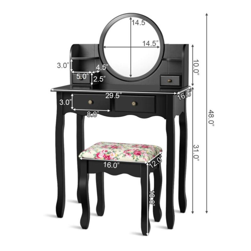 Hivvago Makeup Vanity Table Set Girls Dressing Table with Drawers Oval Mirror