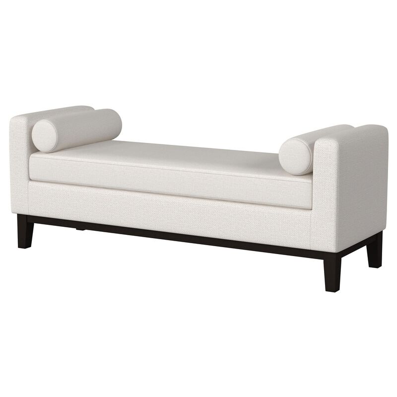 Rosana Accent Bench, Beige Fabric, 2 Round Bolster Pillows, 64 Inch - Benzara