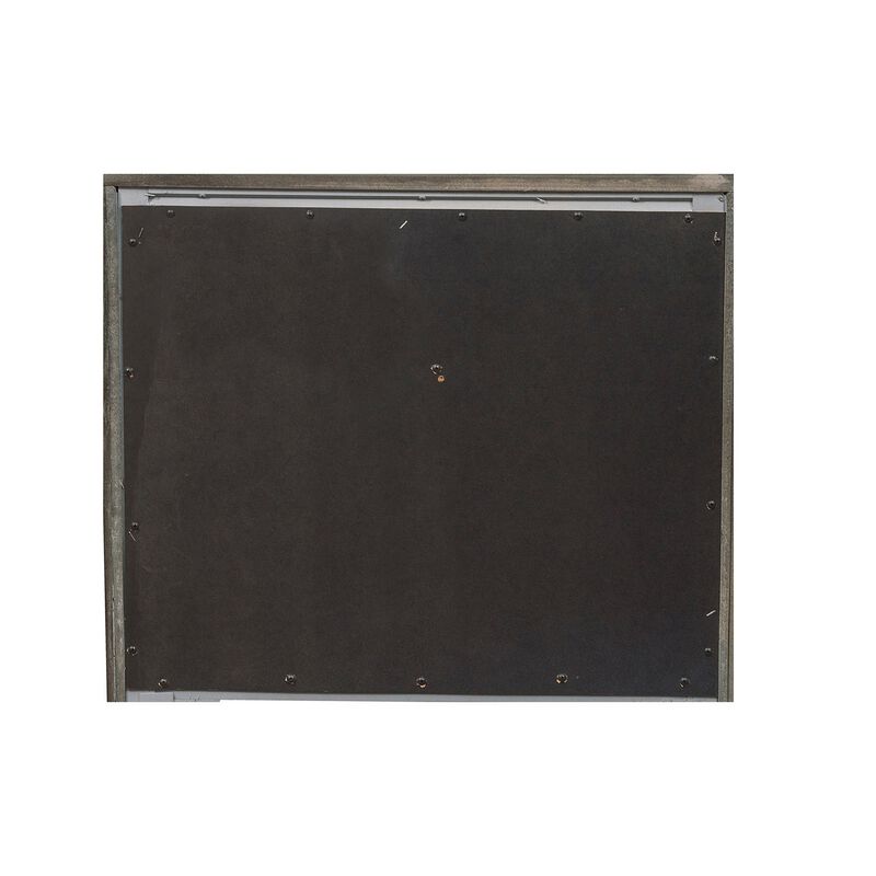 Wooden Square Mirror with Molded Details and Dual Texture, Gray-Benzara
