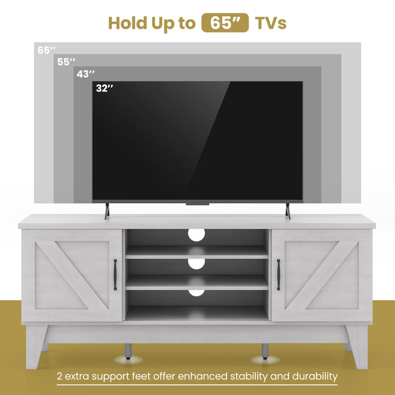 Farmhouse TV Stand for TVs Up to 65 Inches with 2 Barn Door Cabinets-Gray