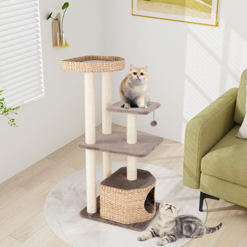 Hivvago 4-Layer Cat Tower with Scratching Posts Condo and Washable Cushions-Coffee