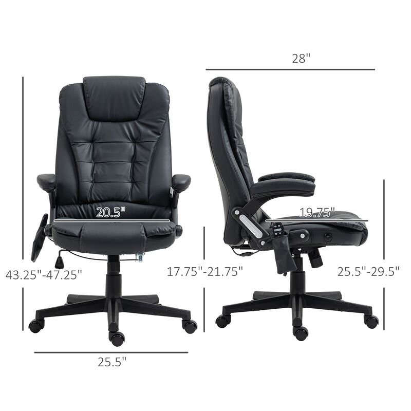 Black Heated Massage Office Chair: 6 Vibration Points, Recliner