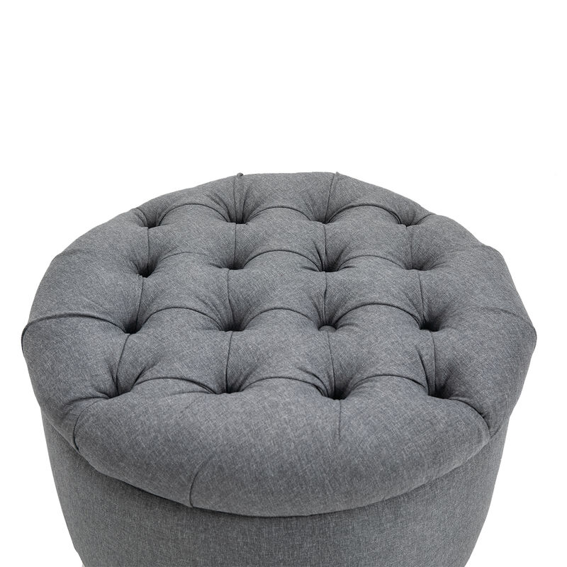 Upholstered Linen Storage Stool Button Tufted Door Stool Small Furniture
