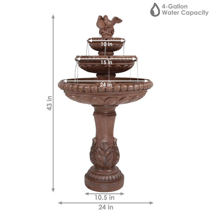 Sunnydaze Dove Pair Resin Outdoor 3-Tier Water Fountain