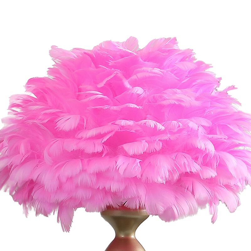 Lily 24 Inch Metal Glam Feather Table Lamp, Candlestick, 40W, Pink, Red-Benzara