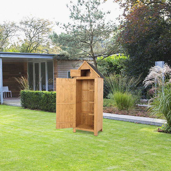 Outdoor Wooden Storage Shed, Fir Wood Locker with Single Door for Garden Tools & Supplies