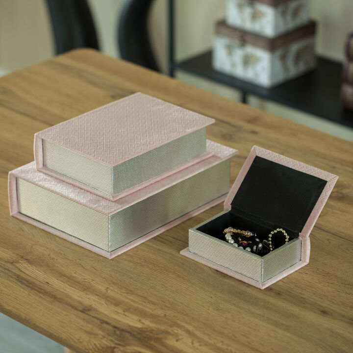 Black Set of 3 Velvet Vintage Storage Wooden Antique Classic Decorative Book Box Holder