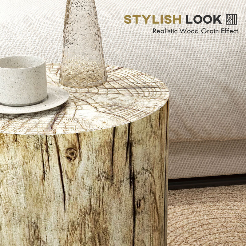 HOMCOM Tree Stump Stool, Concrete Side Table with Wood Grain Finish