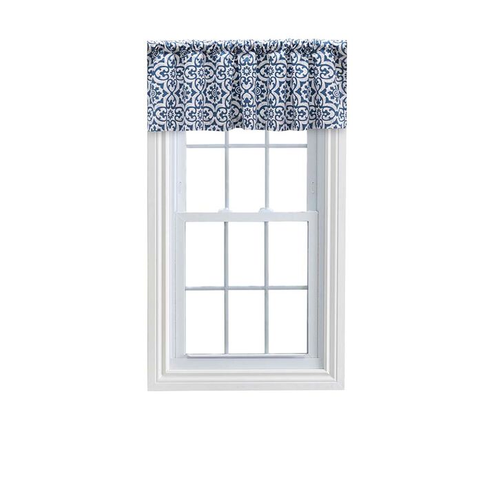 Ellis Athens Printed Tile Design on a Ground 3" Rod Pocket Premium Tailored Valance 50"x16" Navy