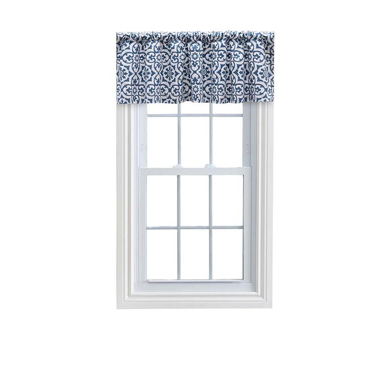 Ellis Athens Printed Tile Design on a Ground 3" Rod Pocket Premium Tailored Valance 50"x16" Navy