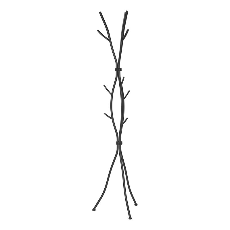 Monarch Specialties I 2062 Coat Rack, Hall Tree, Free Standing, 11 Hooks, Entryway, 74"H, Bedroom, Metal, Black, Contemporary, Modern
