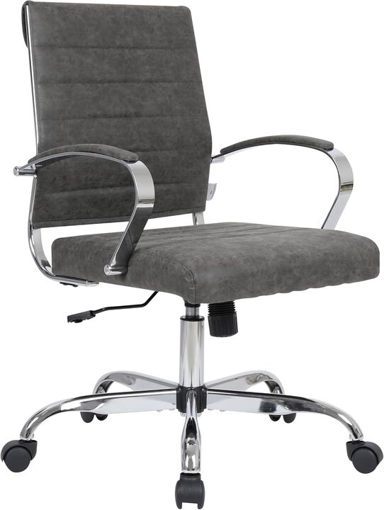LeisureMod Benmar Modern Mid-Back Adjustable Swivel Leather Office Chair