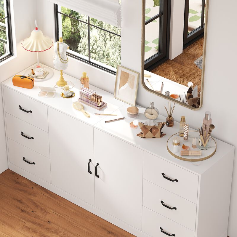 FUFU&GAGA 6-Drawer Storage Dresser with Double-Door Cabinet (70.9" W x 31.5" H x 15.7" D), White